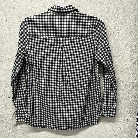 Old Navy The Classic Short Navy Blue Gingham Check Cotton Button Down Small - Picture 4 of 7